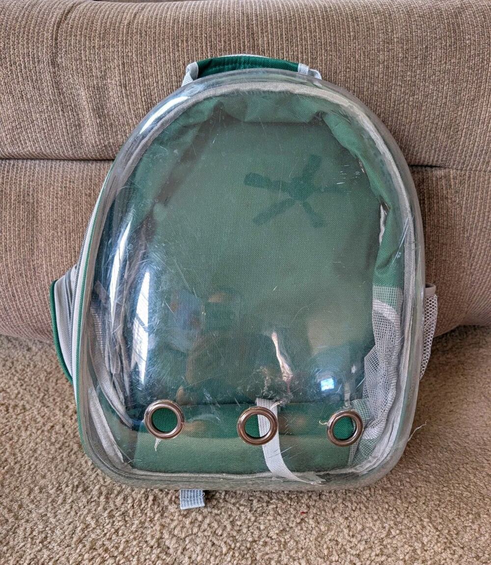 Green Clear Bubble Window Pet Backpack Carrier Bag, Fabric, Mesh Panels